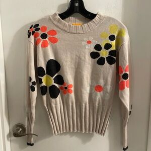 WISPR small Blossom Silk-blend Neutral & neon hippie floral ribbed trim sweater